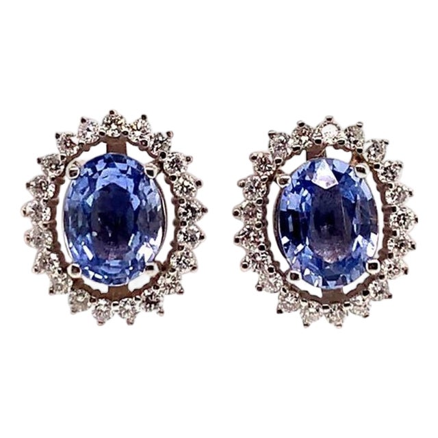Diamond Sapphire Earrings 14k Gold 3.24 TCW Certified For Sale