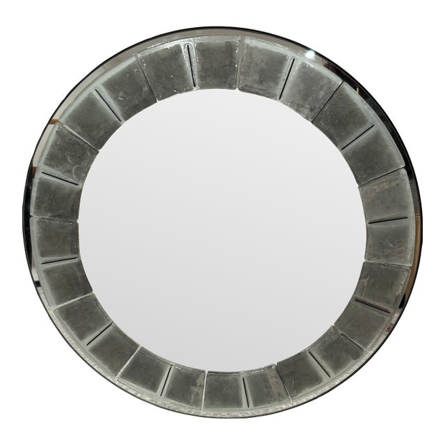 Rare David Marshall 30” Antiqued-Mirror Tile Round Wall Mirror – Signed, Excellent Condition For Sale