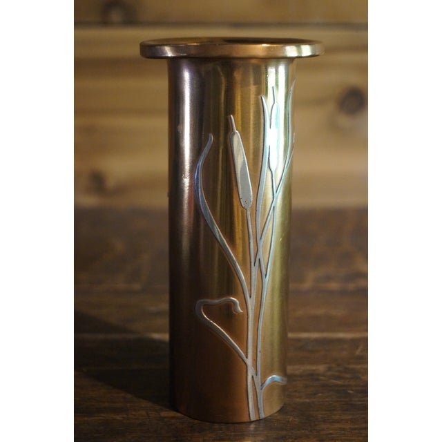Heintz Art Metal Shop 1915 Heintz Copper and Sterling Silver Overlay Vase For Sale - Image 4 of 8