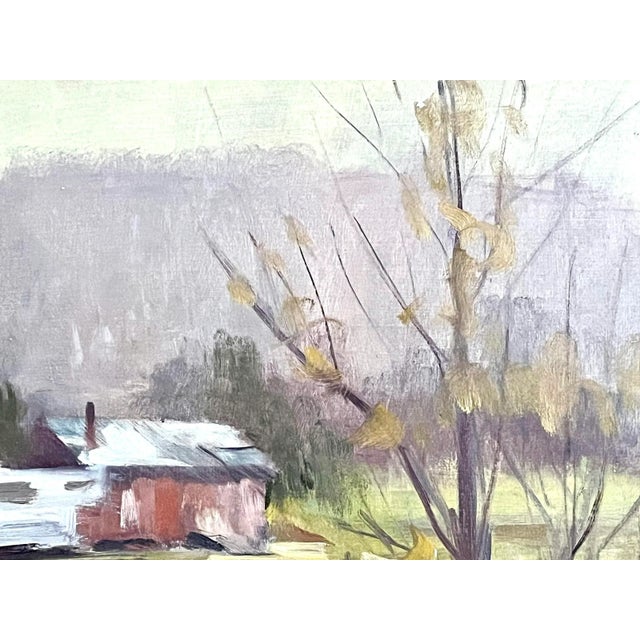 1960s Vintage American Impressionist Oil Painting Vermont Homestead Landscape by Harry Barton For Sale - Image 5 of 8