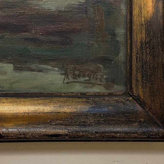 Antique Framed Oil Painting on Canvas by A. Sengier (1886-1964) 'Sailboats at the Quay' For Sale - Image 15 of 16