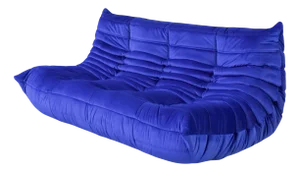 Togo Three-Seat Sofa in Blue Velvet by Michel Ducaroy for Ligne Roset