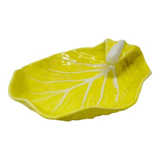 Mid 20th Century Secla Portugal Yellow Cabbageware Leaf Dish | Rare Model P2518 | Hollywood Regency Majolica For Sale