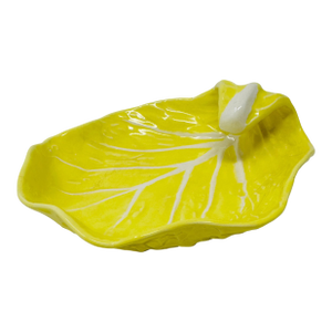 Mid 20th Century Secla Portugal Yellow Cabbageware Leaf Dish | Rare Model P2518 | Hollywood Regency Majolica