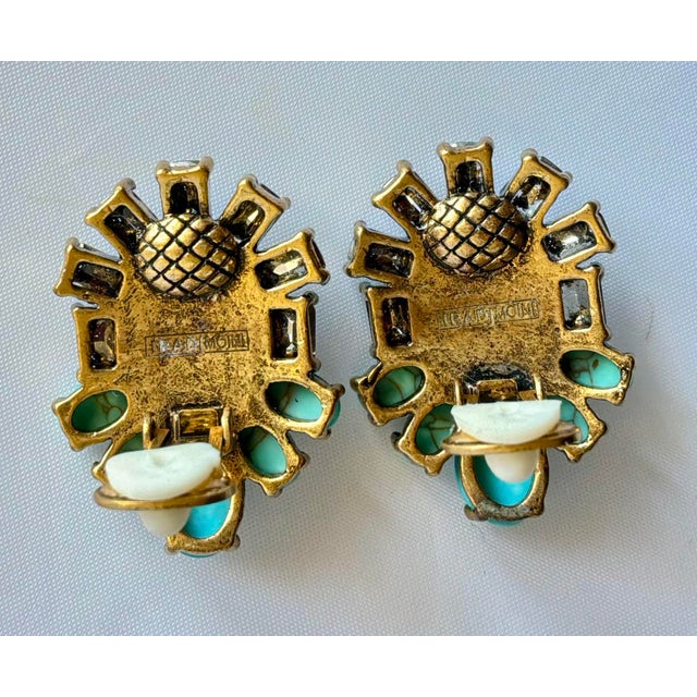Iradj Moini Earrings Turquoise Buddha Enlightment Onyx Citrine Gemstones Clip On, Pair For Sale - Image 4 of 4