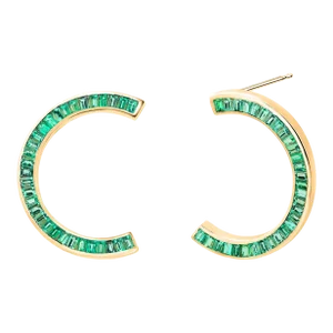 14 Karat Yellow Gold Front Facing Half Moon Baguette Emerald 7.20 Carat Earrings - 2 Pieces