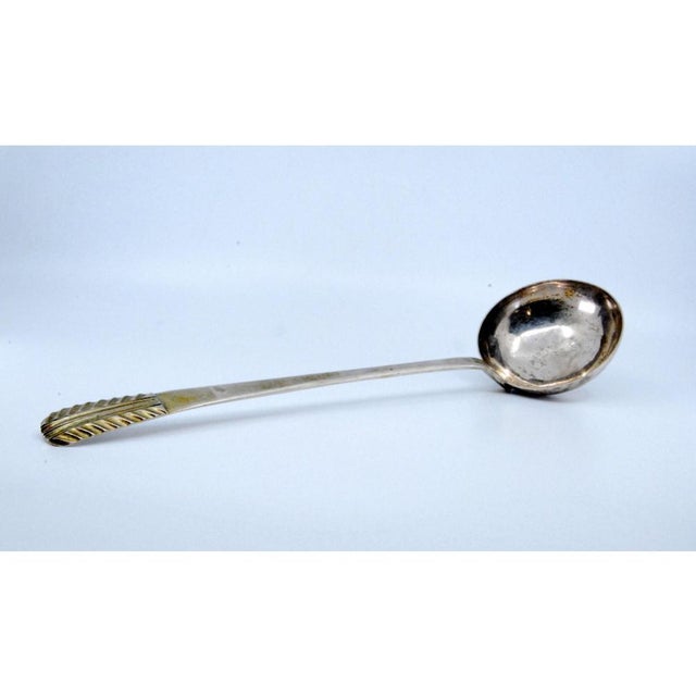 Metal Plain Silver Soup Ladle with Embossed Handle For Sale - Image 7 of 11
