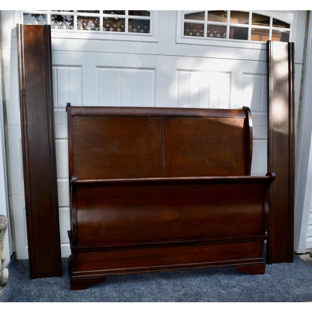 Cherry Wood Sleigh Bed Louis Philippe Style Frame Full Size For Sale - Image 10 of 16