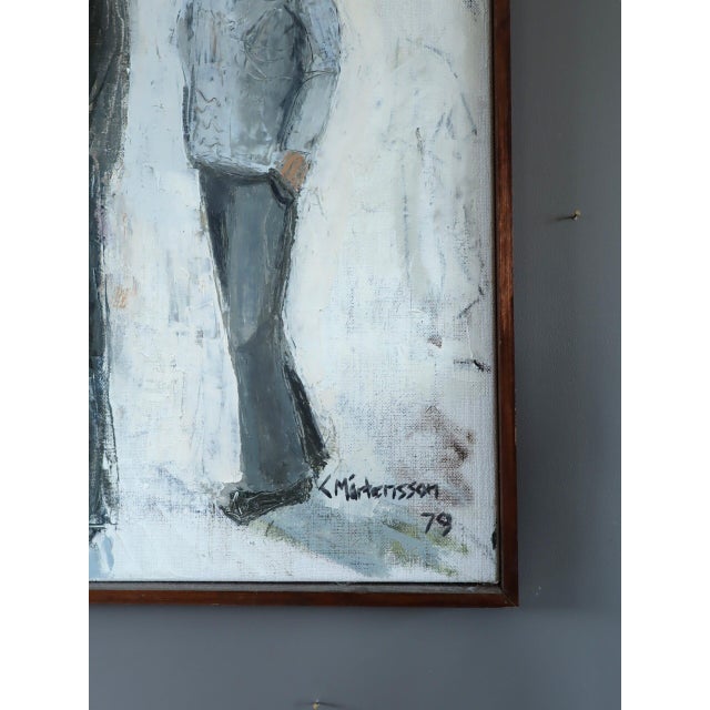 1979 Modernist 'Between Presences' Vintage Original Swedish Figurative Oil Painting, Framed For Sale - Image 6 of 12