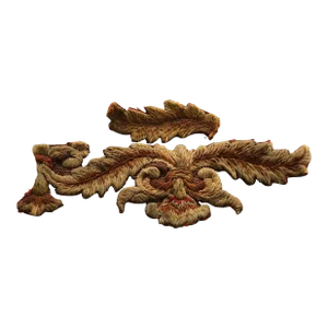 Wool Applique Embroidered Scrolling Leaves on Raffia Trims
