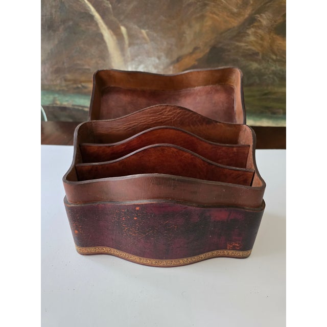 1940s Vintage Italian Leather Mid Century Designer Signed Box For Sale - Image 5 of 10
