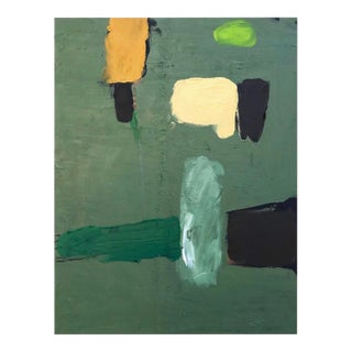 Abstract Mixed Media Painting in Greens by Artist John Luckett, 20” X 16” For Sale