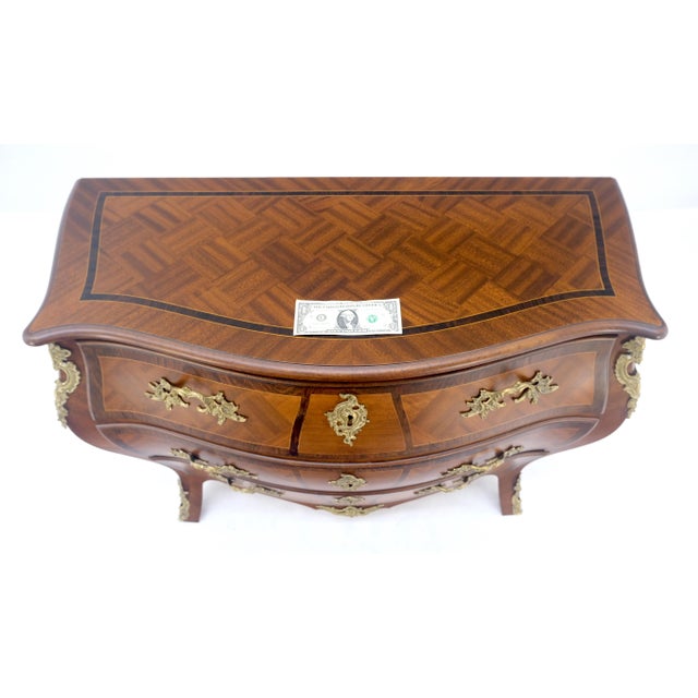 Bombe French Parquetry Top Bronze Mount Ormolu Mount 3 Drawers Dresser MINT For Sale - Image 13 of 17