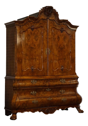 Antique Dutch Louis XV Style Burr Walnut Bombay Linen Press Cabinet, 1750