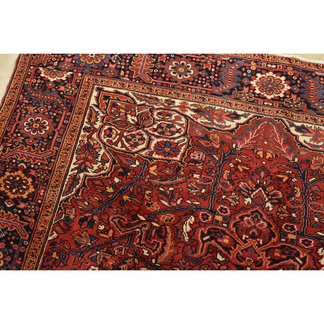 Textile Heriz Rug 8’5” X 10’9” Red Wool Vintage Traditional Hand-Knotted Oriental Carpet For Sale - Image 7 of 15