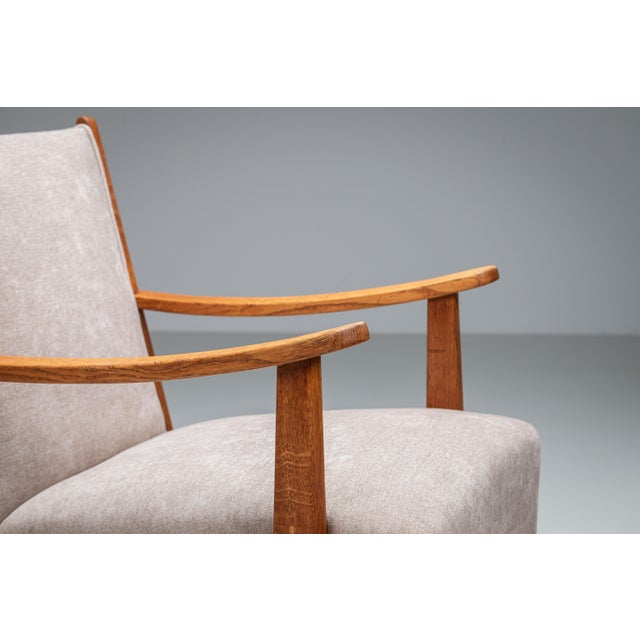 Oak Armchair with Curved Armrests, 1940s For Sale - Image 10 of 17