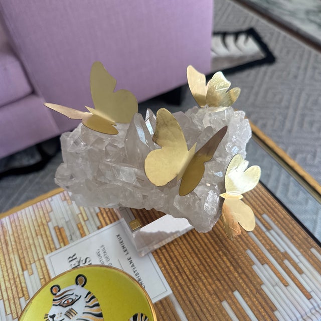 Metal Brass Butterfly and Quartz Object For Sale - Image 7 of 12