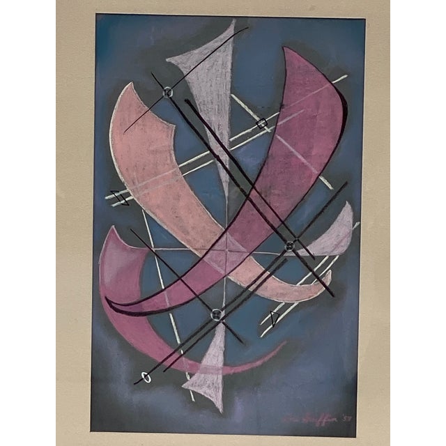 Cerulean Vintage 1958 Framed & Matted Abstract Expressionist Gouache on Paper For Sale - Image 8 of 9