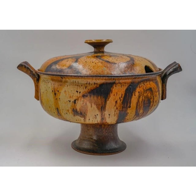 Vintage mid 20th century large footed pottery tureen by Joel Edwards (1923 - 2007) California. Original studio label on...