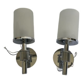 Two Henry Wall Mounted Single Arm Sconces With Etched Glass Shade For Sale