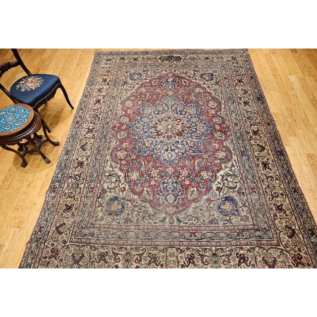19th Century Persian Kerman Lavar Rug, Hand-Knotted Wool, Floral Pattern, Red & Ivory, 8x11 For Sale - Image 9 of 18