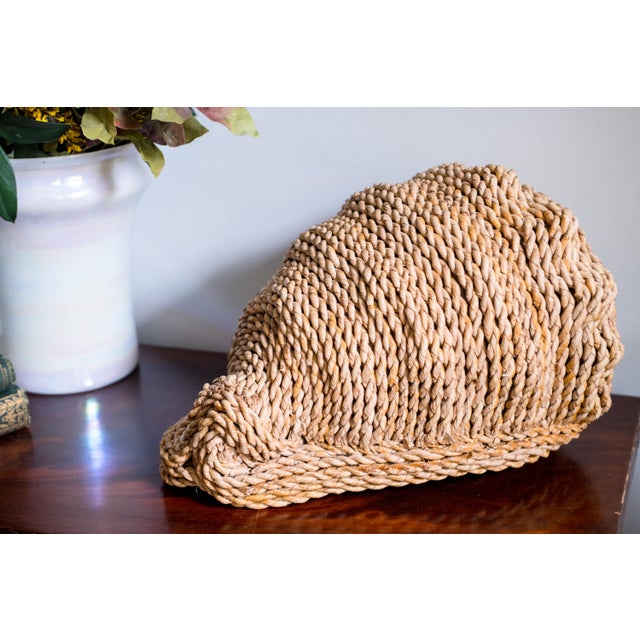 Brown Large 18" Hand Woven Rope Conch Shell Sculpture, Artisanal Natural Fiber Seashell Tabletop Centerpiece Boho Coastal For Sale - Image 8 of 11