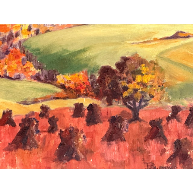 c.1938 American Autumn Harvest Landscape Painting Oil on Board Signed p.a. Meyer For Sale In Providence - Image 6 of 9