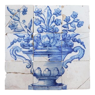 Tile Mural Panel Depicting a Baroque Jardinière With Flowers, Portuguese, 18th Century For Sale