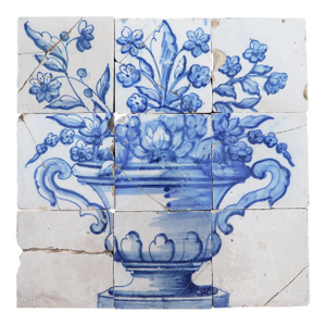 Tile Mural Panel Depicting a Baroque Jardinière With Flowers, Portuguese, 18th Century