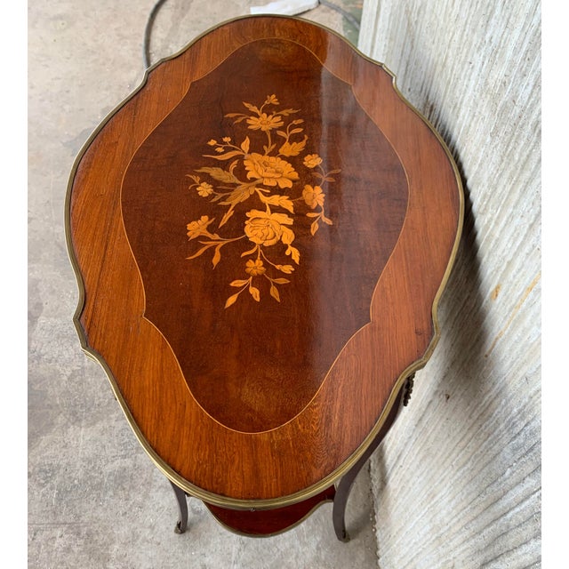 Metal French 19th Century Louis XV Style Style With Floral Marquetry and Gilt Bronze For Sale - Image 7 of 13