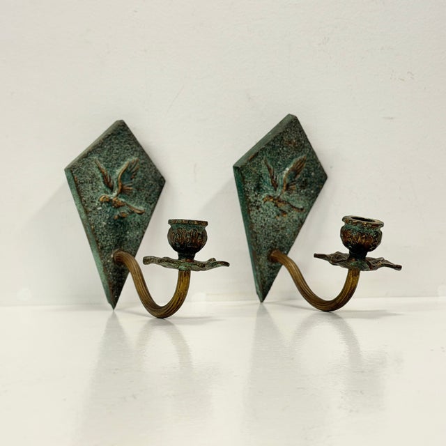 Art Deco Wall Sconces in Green-Patinated Bronze or Brass, 1930s, Set of 2 For Sale - Image 10 of 10