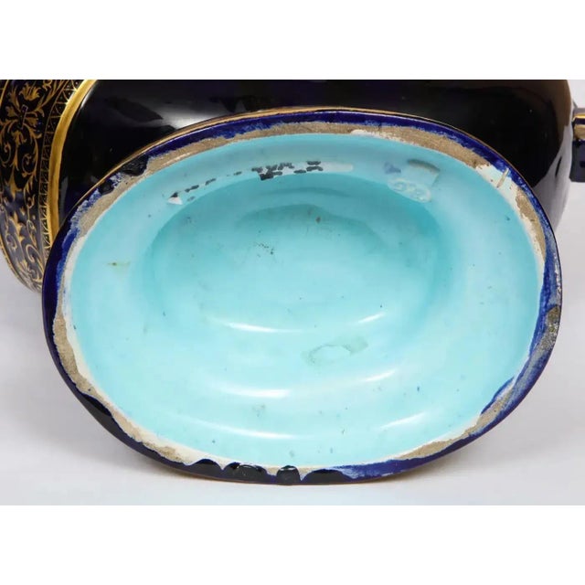 Pair of Late 19th Century Cobalt Blue Porcelain and Limoges Enamel Portrait Vases For Sale - Image 9 of 12