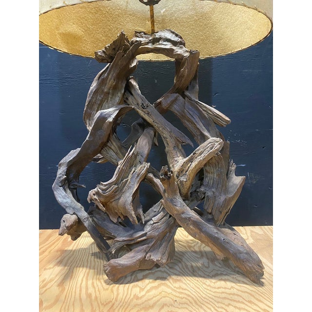 This is a big beautiful Driftwood Table lamp from the 1940's. It measures 24" tall to the socket and 37.5" to the top of...