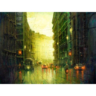 Milan Street (large version) by Christopher Clark | Oil and acrylic on wood panel city street scene For Sale