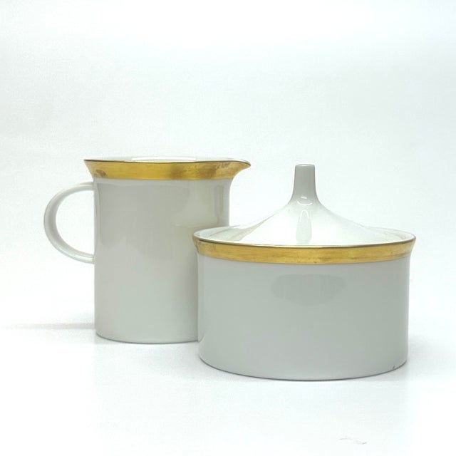Mid-Century Modern Vintage Mid-Century Modern Rosenthal Kurfürstendamm Gold Embellished Porcelain Creamer and Sugar Bowl Set For Sale - Image 3 of 13