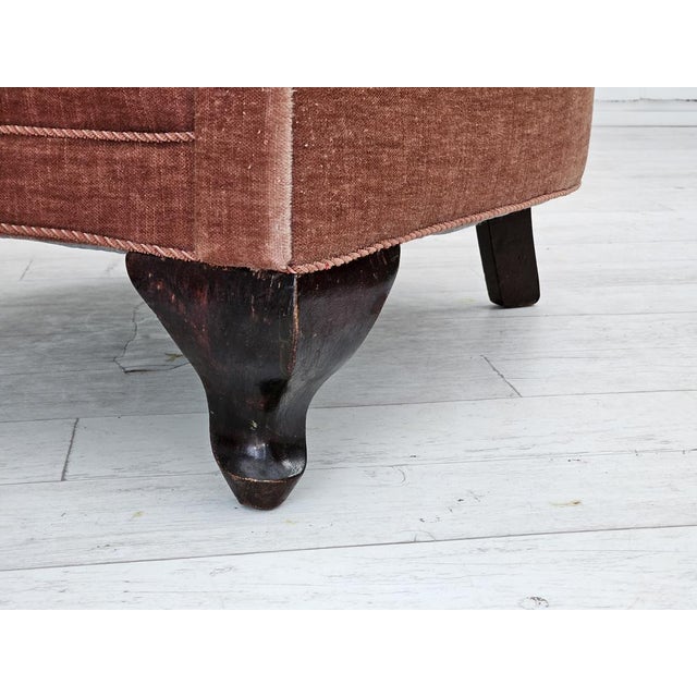 Wood Vintage Danish Lounge Chair in Salmon Pink Furniture Velour and Ash Wood, 1950s For Sale - Image 7 of 17