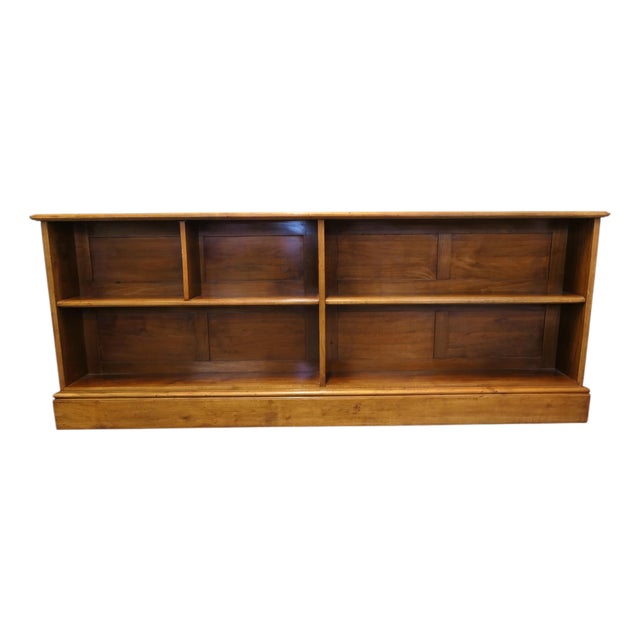 Long Open Front Golden Walnut Bookcase, 1920s For Sale