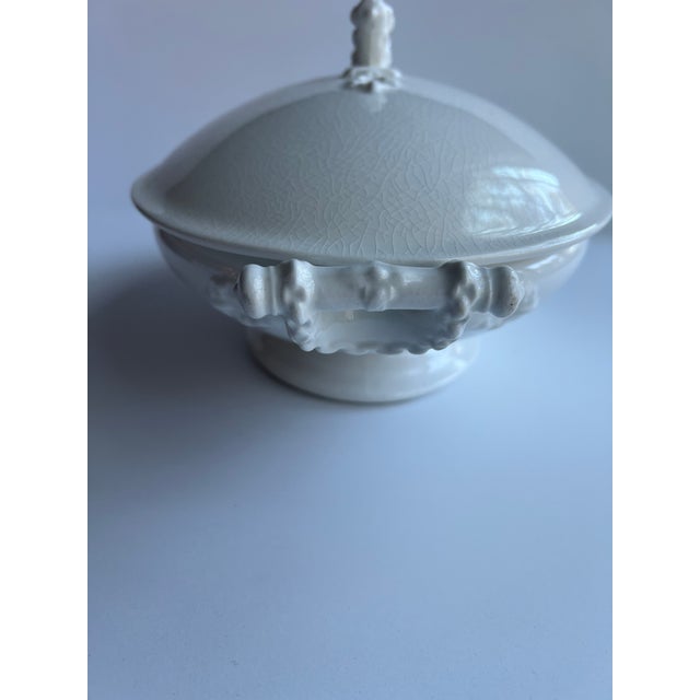 1940s Antique Maddock England Semi Porcelain China Oval Footed Tureen For Sale - Image 5 of 8