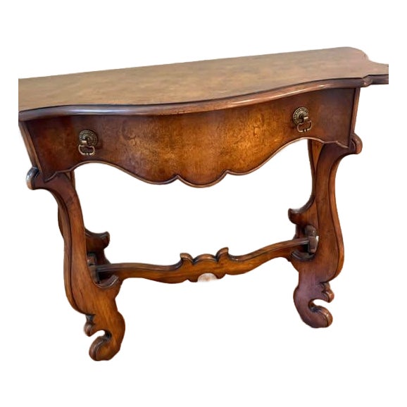 John-Richard Burl Wood Walnut Serpentine Console Table For Sale
