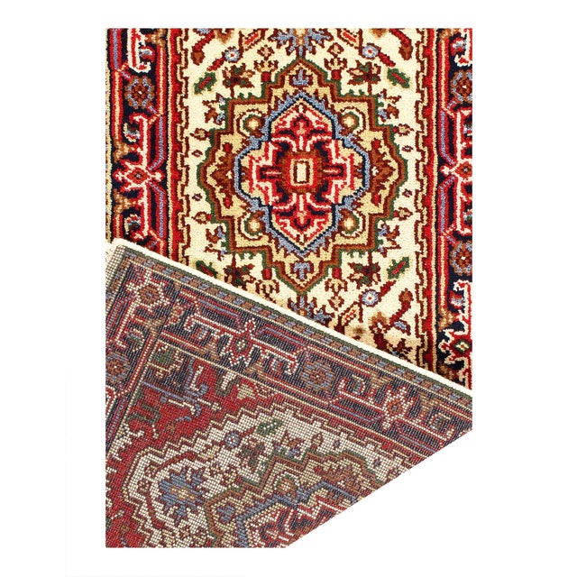 Traditional Fine Hand Knotted Ivory Serapi Design Runner For Sale - Image 3 of 3