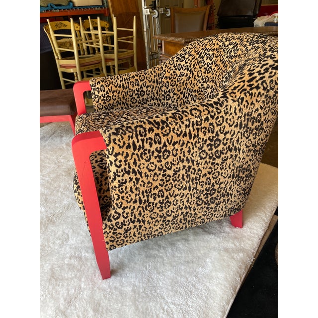 Hollywood Regency Leopard Themed Accent Chair and Ottoman Set For Sale - Image 9 of 12