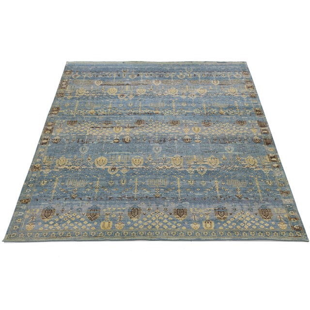 Blue Modern Transitional Khotan Style Blue Wool Area Rug 12x15 For Sale - Image 8 of 11