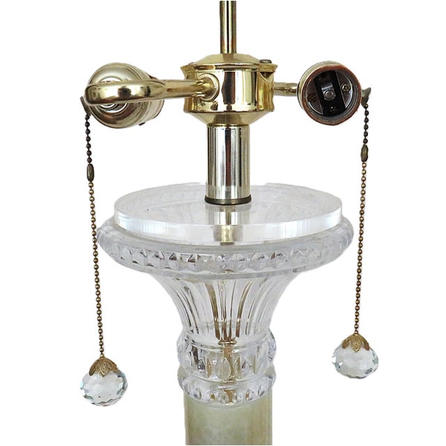 Pair of Hollywood Regency Table Lamps Onyx, Lucite, & Crystal Glass For Sale - Image 4 of 9
