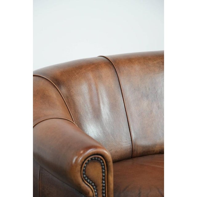 Vintage 2-Seater Club Sofa in Sheepskin with Decorative Nails For Sale - Image 12 of 17