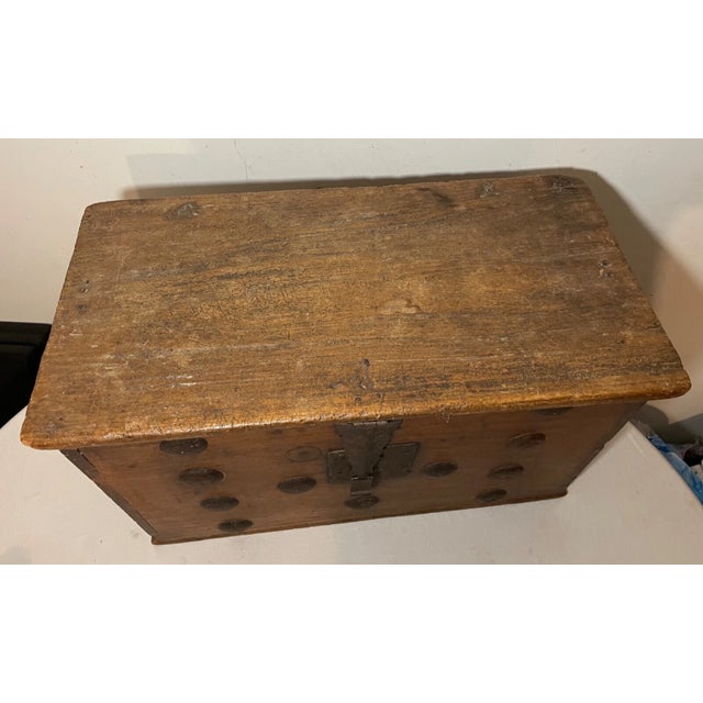 Rare Antique 18th Century Wrought Iron Adorned Wood Blanket Chest Trunk Box For Sale - Image 9 of 18