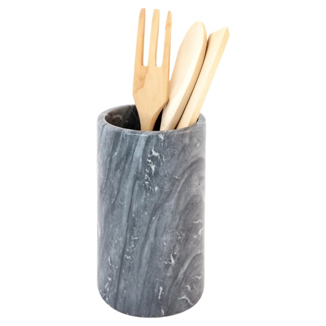 Grey Bardiglio Marble Utensil Holder For Sale