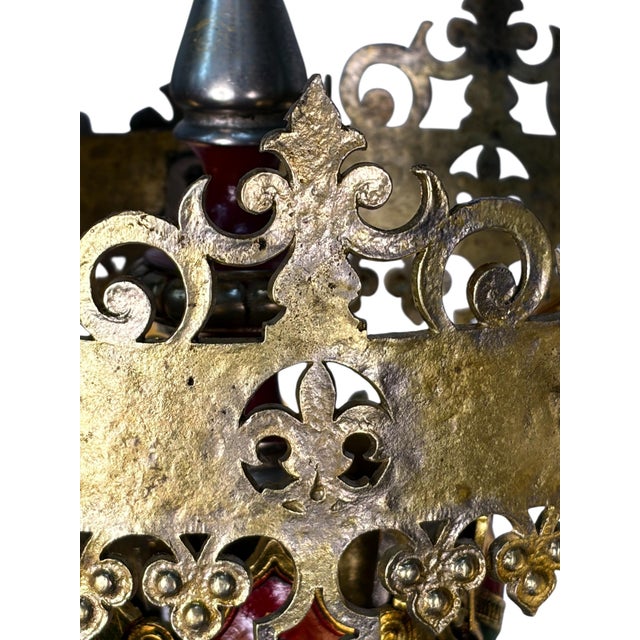 1920s 1927 Spanish Revival Semi Flush Chandelier With Original Polychrome Finish For Sale - Image 5 of 14
