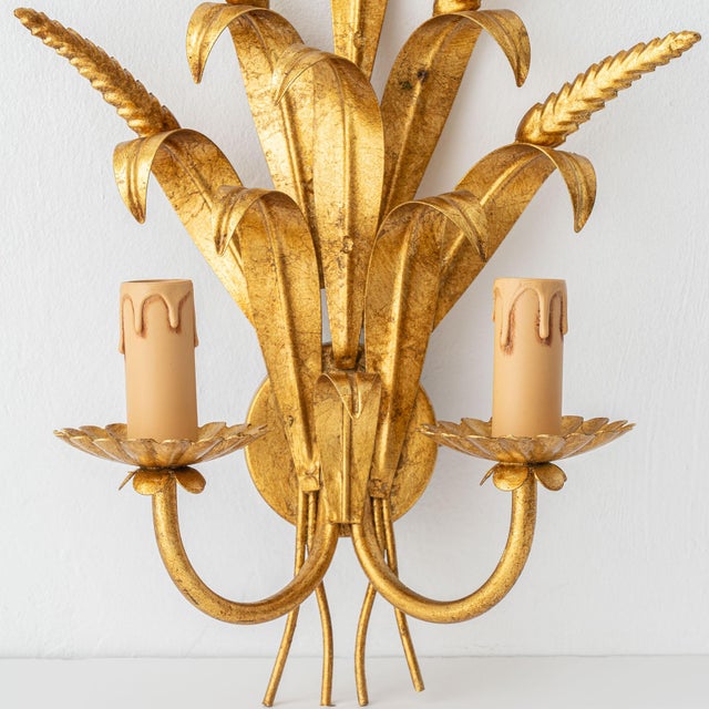 Metal Hollywood Regency Gilt Wheat Sheaf Wall Sconces, Italy, 1990s, Set of 2 For Sale - Image 7 of 12