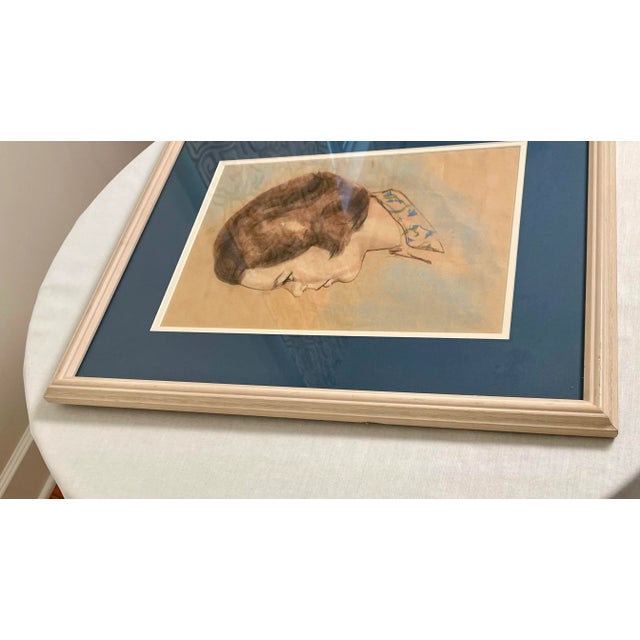 Mid Century Modern Female Framed Original Pastel Portrait For Sale - Image 12 of 12