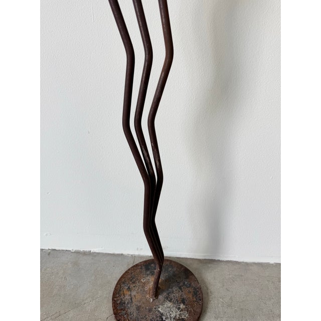 Mid-Century Modern Vintage Handmade Brutalist Wrought Iron Floor Candleholder For Sale - Image 3 of 10